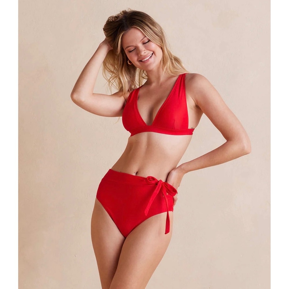 Summersalt The Side-Tie High Leg High Rise Bottoms Lava Red STHLH-RED-06